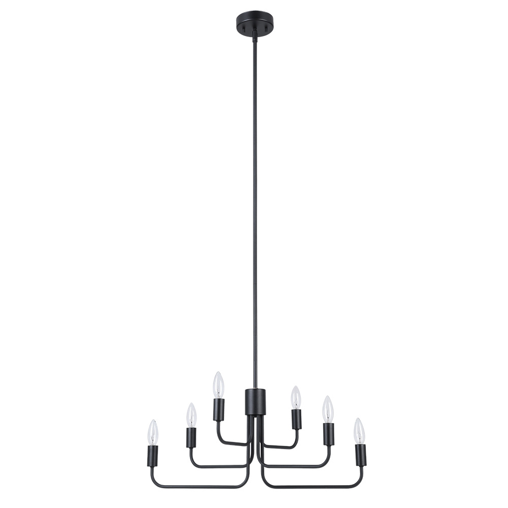 6 LT Open Bulb 3 Tier Chandelier w/ Structured Black Finish