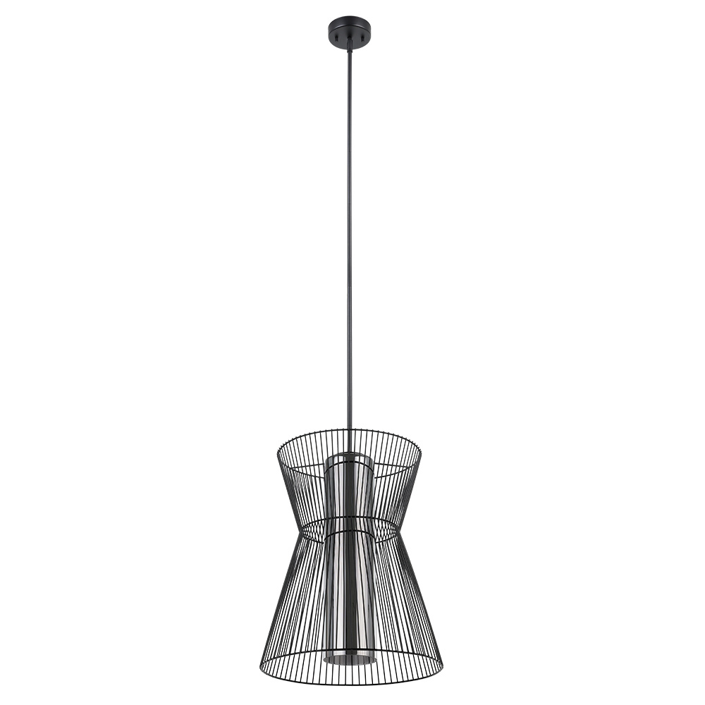 1 LT Pendant w/ Black Finish & Metal Cage Frame Surrounding Transparent Smoked Glass